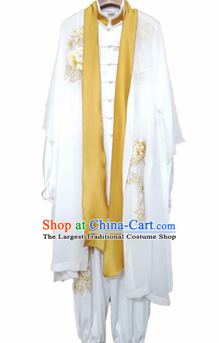 Chinese Traditional Martial Arts Competition Costume Kung Fu Embroidered White Clothing for Women