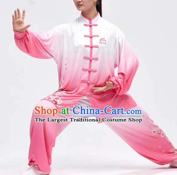 Chinese Traditional Kung Fu Competition Printing Pink Costume Martial Arts Tai Chi Clothing for Women