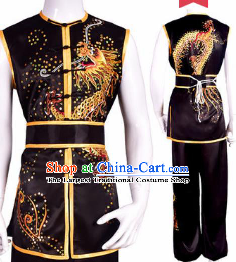 Chinese Traditional Kung Fu Competition Embroidered Dragon Black Costume Tai Chi Martial Arts Clothing for Men
