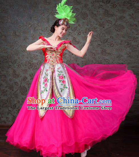 Chinese Traditional Spring Festival Gala Dance Costume Opening Dance Modern Dance Rosy Veil Dress for Women