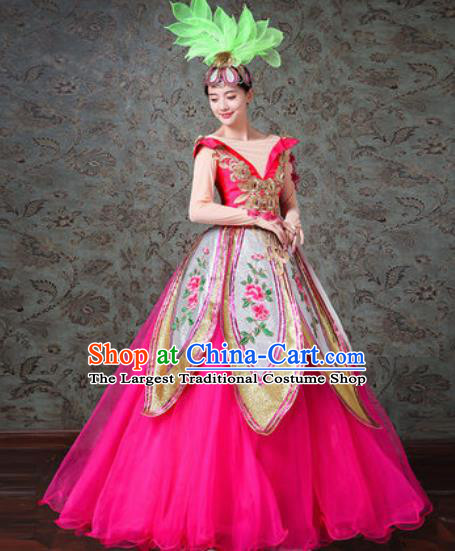 Chinese Traditional Spring Festival Gala Dance Costume Opening Dance Modern Dance Rosy Veil Dress for Women