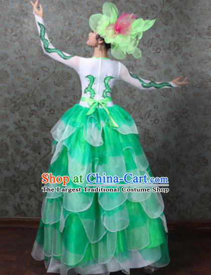 Chinese Traditional Spring Festival Gala Dance Costume Opening Dance Stage Performance Green Dress for Women