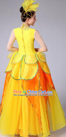 Chinese Traditional Spring Festival Gala Dance Costume Peony Dance Stage Performance Yellow Dress for Women