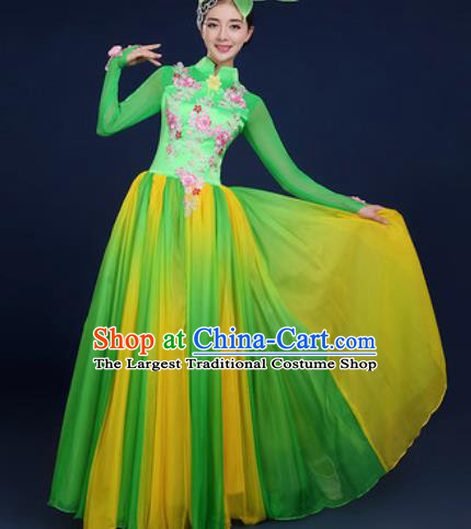 Chinese Traditional Classical Dance Costume Umbrella Dance Stage Performance Green Dress for Women
