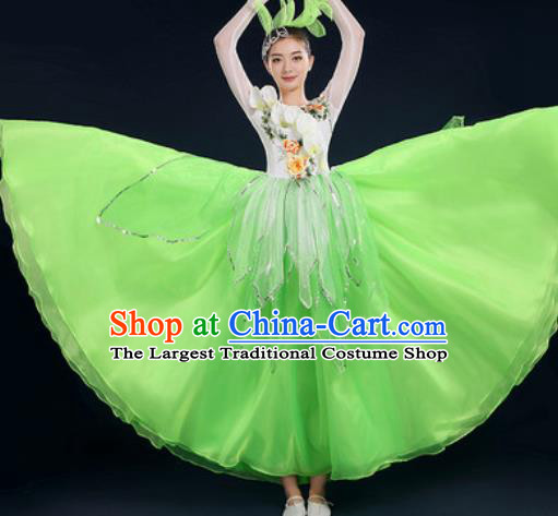 Chinese Traditional Opening Dance Green Dress Spring Festival Gala Stage Performance Costume for Women