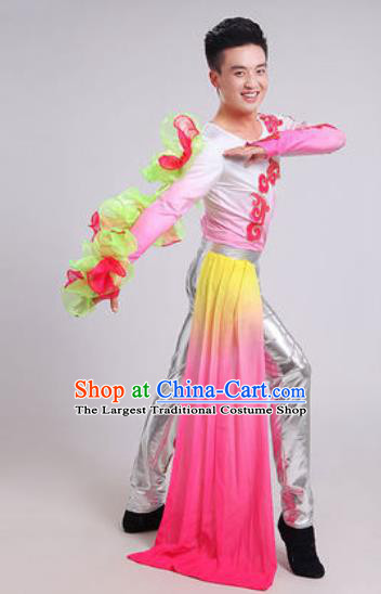 Chinese Traditional Drum Dance Pink Costume Folk Dance Stage Performance Clothing for Men