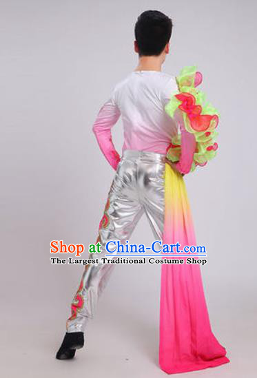 Chinese Traditional Drum Dance Pink Costume Folk Dance Stage Performance Clothing for Men