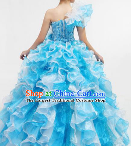Chinese Traditional Opening Dance Blue Bubble Dress Spring Festival Gala Stage Performance Costume for Women