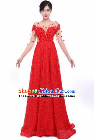 Top Grade Chorus Red Dress Opening Dance Stage Performance Costume for Women