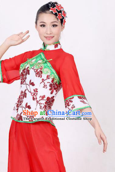 Chinese Traditional Folk Dance Costume Fan Dance Yangko Stage Performance Red Clothing for Women