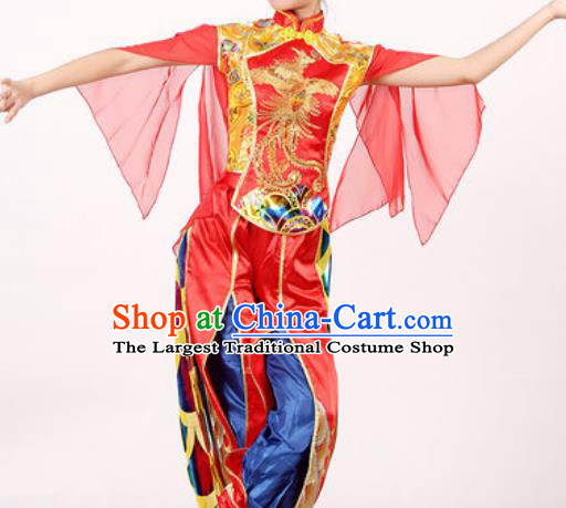Chinese Traditional Folk Dance Costume Drum Dance Yangko Stage Performance Red Clothing for Women