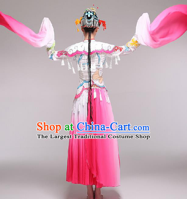 Chinese Traditional Classical Dance Costume Fan Dance Stage Performance Rosy Dress for Women