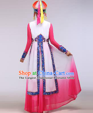 Chinese Traditional Ethnic Dance Costume Mongolian Nationality Dance Stage Performance Pink Dress for Women