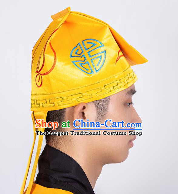 Chinese Traditional Taoism Headwear National Taoist Priest Yellow Hat for Men