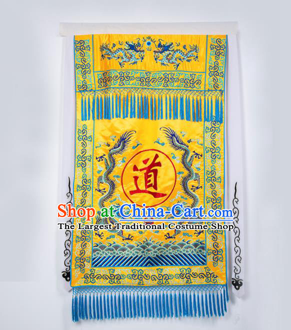 Chinese Traditional Taoism Feng Shui Items National Taoist Embroidered Yellow Flag