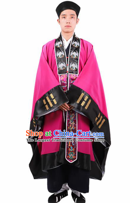 Chinese Traditional Taoism Costume National Taoist Priest Embroidered Bagua Rosy Cassock for Men