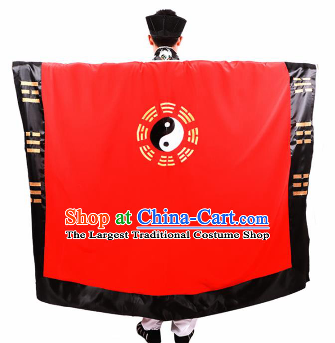 Chinese Traditional Taoism Costume National Taoist Priest Embroidered Cranes Bagua Red Cassock for Men