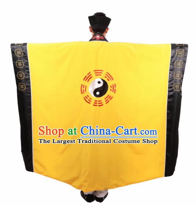 Chinese Traditional Taoism Costume National Taoist Priest Embroidered Dragons Bagua Yellow Cassock for Men