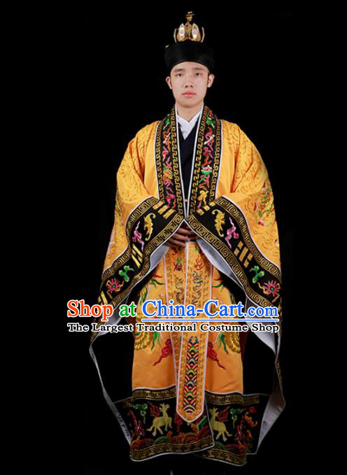 Chinese National Taoist Priest Embroidered Dragons Golden Cassock Traditional Taoism Costume for Men
