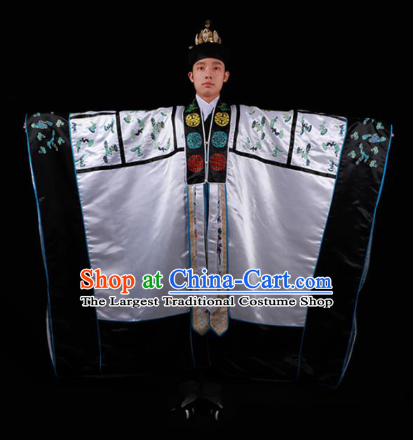 Chinese National Taoism Embroidered Dragons White Cassock Traditional Taoist Priest Rites Costume for Men