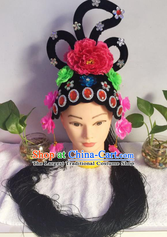 Chinese Traditional Beijing Opera Young Lady Wig Sheath Peking Opera Peri Chignon Hair Accessories for Women