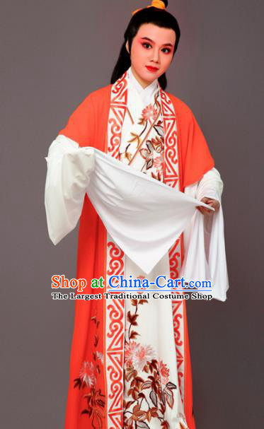 Chinese Traditional Peking Opera Nobility Childe White Embroidered Robe Beijing Opera Niche Costume for Men