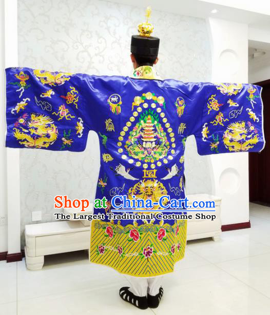 Chinese National Taoism Embroidered Royalblue Cassock Traditional Taoist Priest Rites Costume for Men