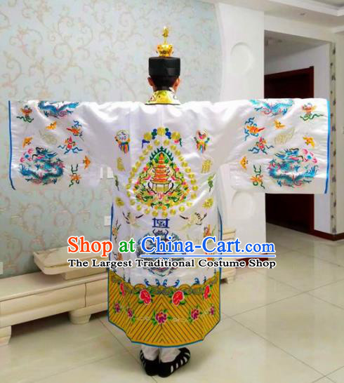 Chinese National Taoism Embroidered Dragons White Priest Frock Cassock Traditional Taoist Priest Rites Costume for Men