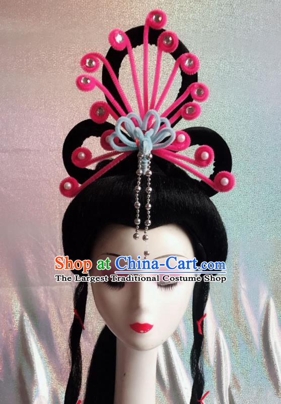 Chinese Traditional Beijing Opera Peri Rosy Phoenix Hairpins Peking Opera Diva Hair Accessories for Women