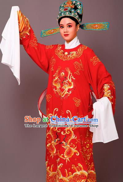 Chinese Traditional Peking Opera Niche Red Embroidered Robe Beijing Opera Number One Scholar Costume for Men