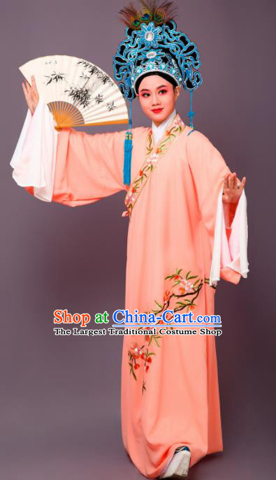 Chinese Traditional Peking Opera Niche Embroidered Cherrim Orange Robe Beijing Opera Scholar Costume for Men