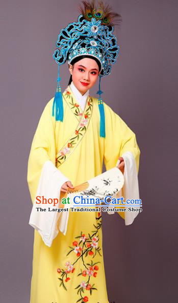 Chinese Traditional Peking Opera Niche Embroidered Cherrim Yellow Robe Beijing Opera Scholar Costume for Men