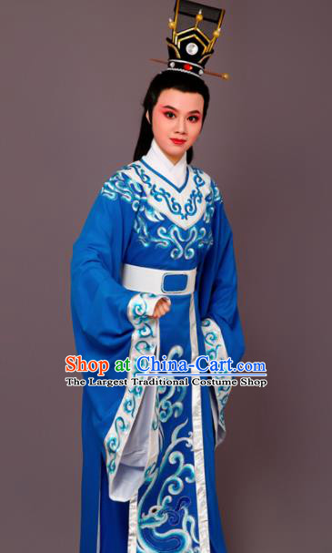 Chinese Traditional Peking Opera Prince Blue Robe Beijing Opera Niche Embroidered Costume for Men