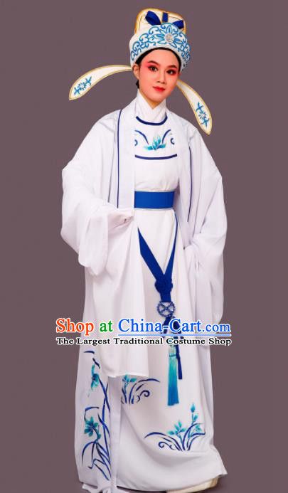 Chinese Traditional Peking Opera Embroidered Orchid White Robe Beijing Opera Niche Costume for Men
