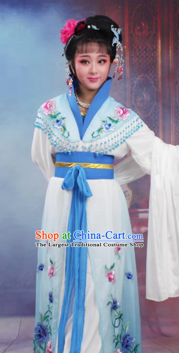 Chinese Traditional Huangmei Opera Nobility Lady Embroidered Blue Dress Beijing Opera Hua Dan Costume for Women