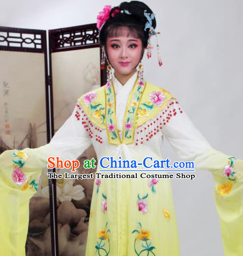 Chinese Traditional Huangmei Opera Embroidered Yellow Dress Beijing Opera Hua Dan Costume for Women