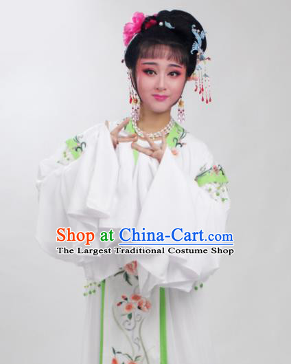 Chinese Traditional Huangmei Opera Embroidered Green Peony Dress Beijing Opera Hua Dan Costume for Women