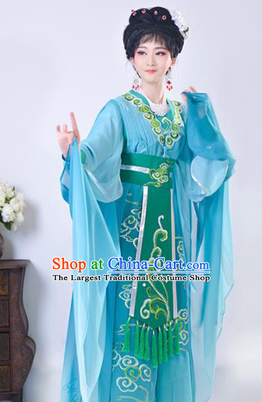 Chinese Traditional Shaoxing Opera Swordswoman Embroidered Green Dress Beijing Opera Princess Hua Dan Costume for Women