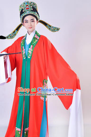 Chinese Traditional Peking Opera Gifted Scholar Embroidered Red Robe Beijing Opera Niche Costume for Men