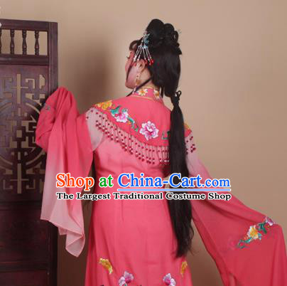 Chinese Traditional Huangmei Opera Actress Embroidered Rosy Dress Beijing Opera Hua Dan Costume for Women