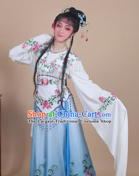 Chinese Traditional Huangmei Opera Nobility Lady Embroidered Blue Dress Beijing Opera Hua Dan Costume for Women