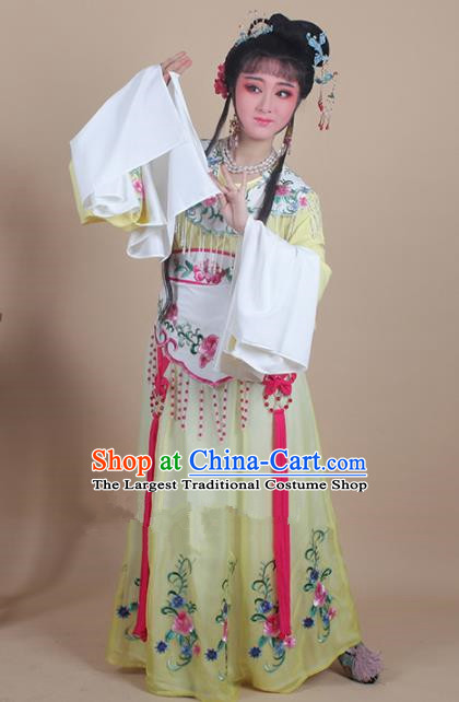 Chinese Traditional Huangmei Opera Nobility Lady Embroidered Yellow Dress Beijing Opera Hua Dan Costume for Women