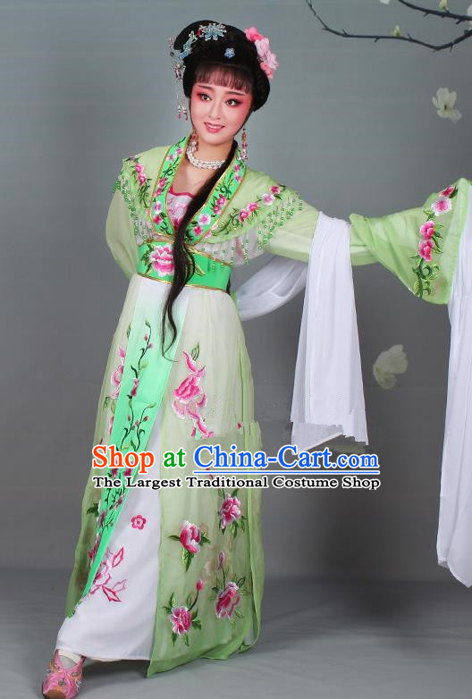 Chinese Traditional Shaoxing Opera Hua Dan Embroidered Green Dress Beijing Opera Nobility Lady Costume for Women