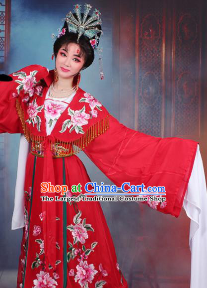 Chinese Traditional Shaoxing Opera Queen Embroidered Red Dress Beijing Opera Hua Dan Costume for Women