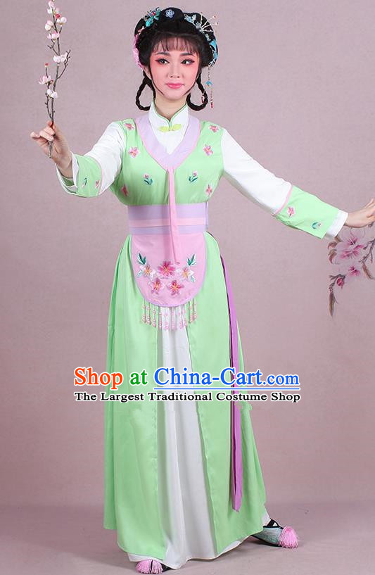 Chinese Traditional Shaoxing Opera Maidservants Embroidered Green Dress Beijing Opera Young Lady Costume for Women