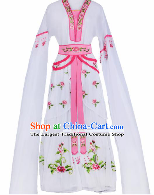 Chinese Traditional Shaoxing Opera Court Maid Embroidered White Dress Beijing Opera Maidservants Costume for Women