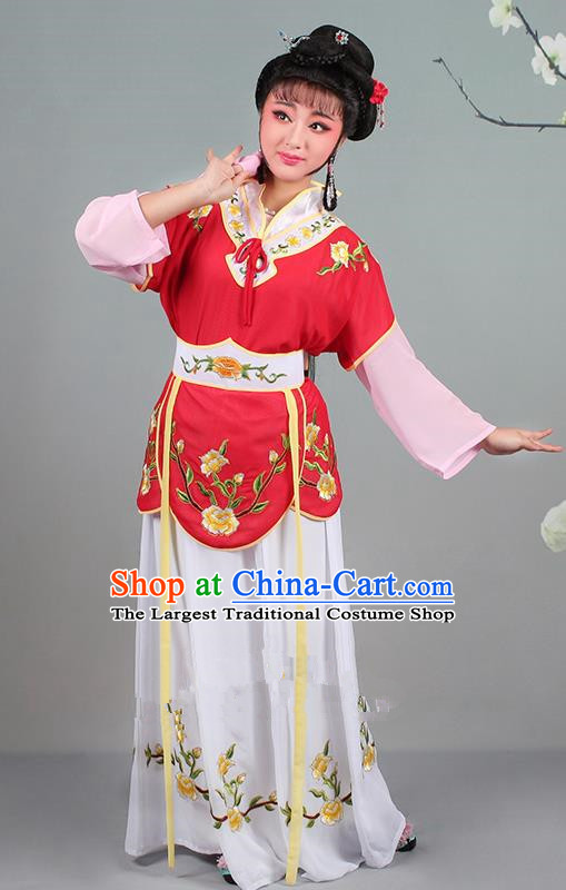 Chinese Traditional Shaoxing Opera Hua Dan Embroidered Red Dress Beijing Opera Village Girl Costume for Women