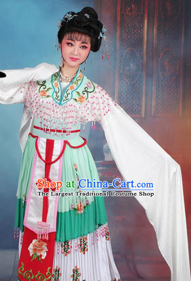 Chinese Traditional Shaoxing Opera Hua Dan Princess Embroidered Green Dress Beijing Opera Peri Costume for Women