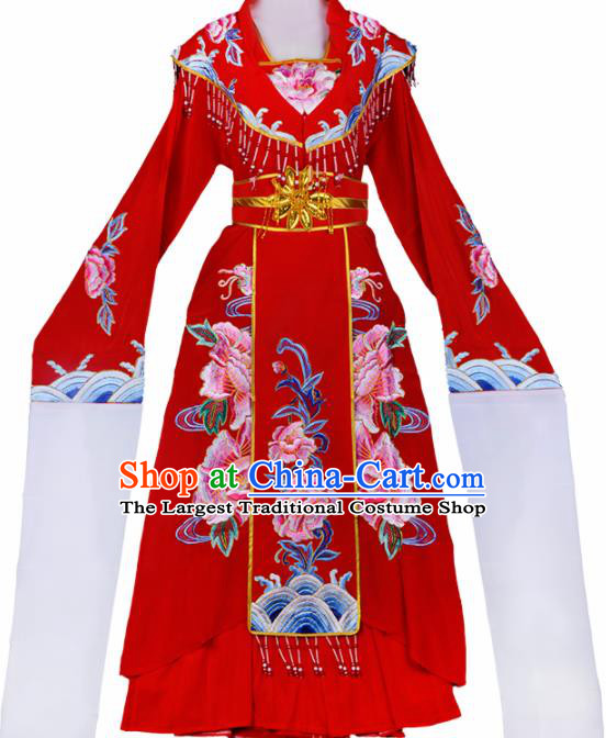 Chinese Traditional Shaoxing Opera Hua Dan Embroidered Red Dress Beijing Opera Palace Queen Costume for Women
