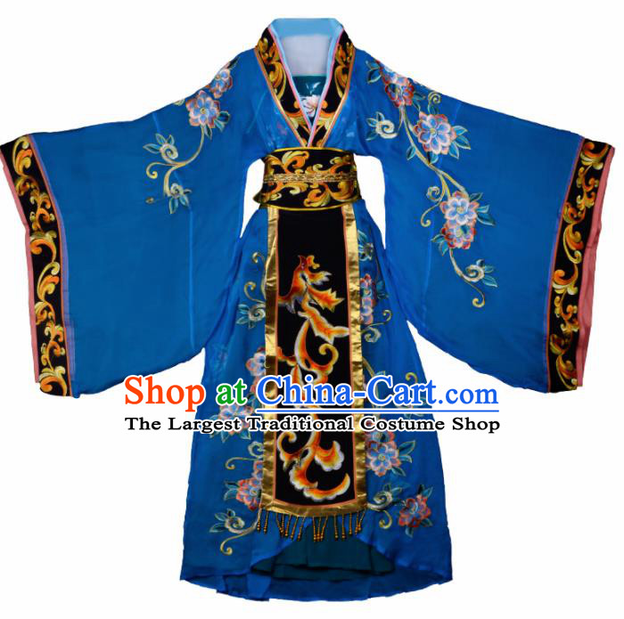 Chinese Traditional Shaoxing Opera Empress Embroidered Royalblue Dress Beijing Opera Hua Dan Costume for Women